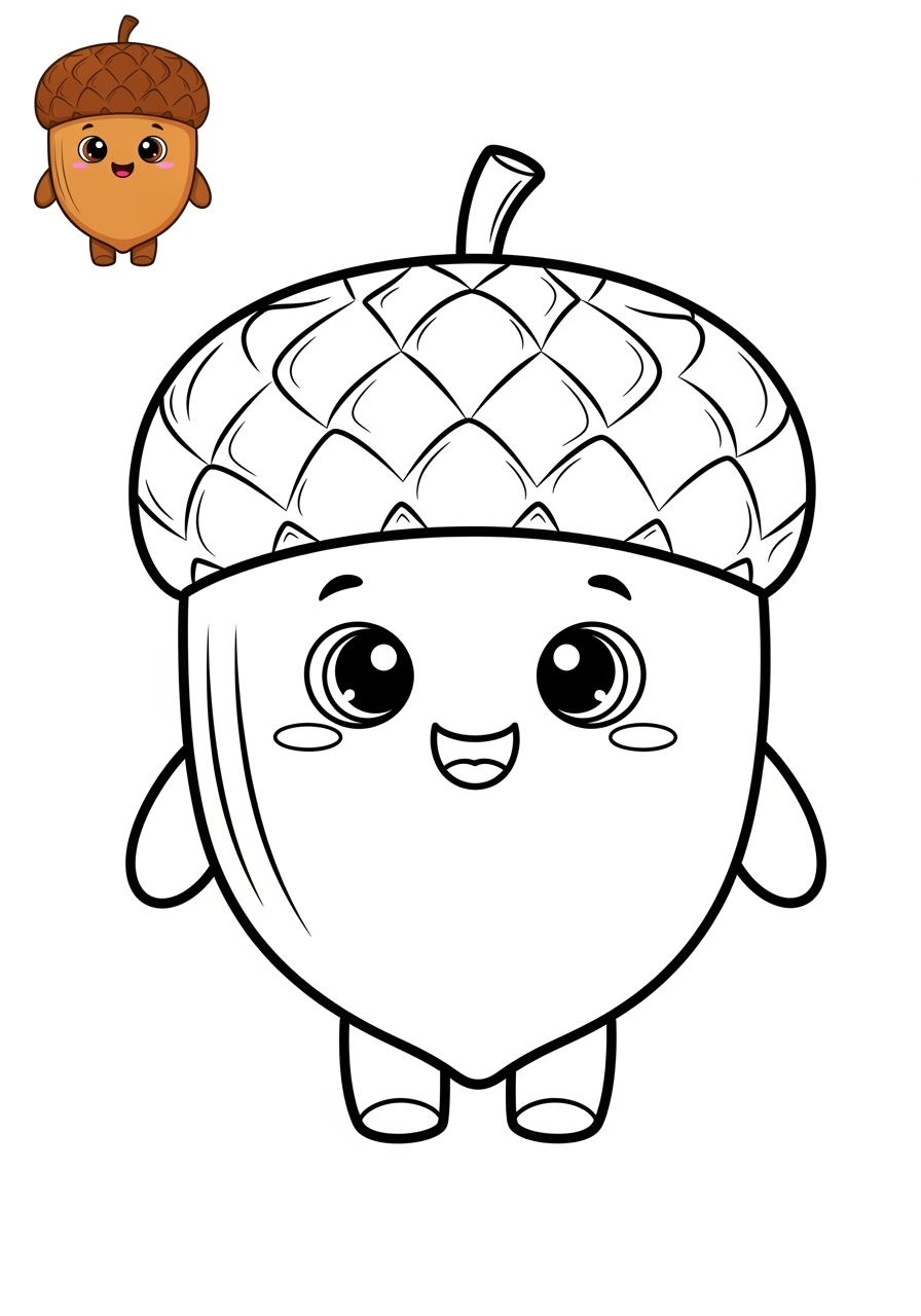 easy nature and scenery Plants & Trees acorn kids coloring page 0