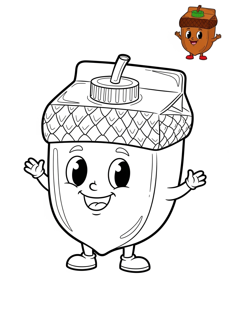 easy nature and scenery Plants & Trees acorn kids coloring page 1