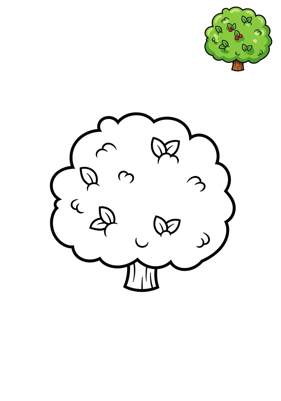 easy nature and scenery Plants & Trees bush kids coloring page 0