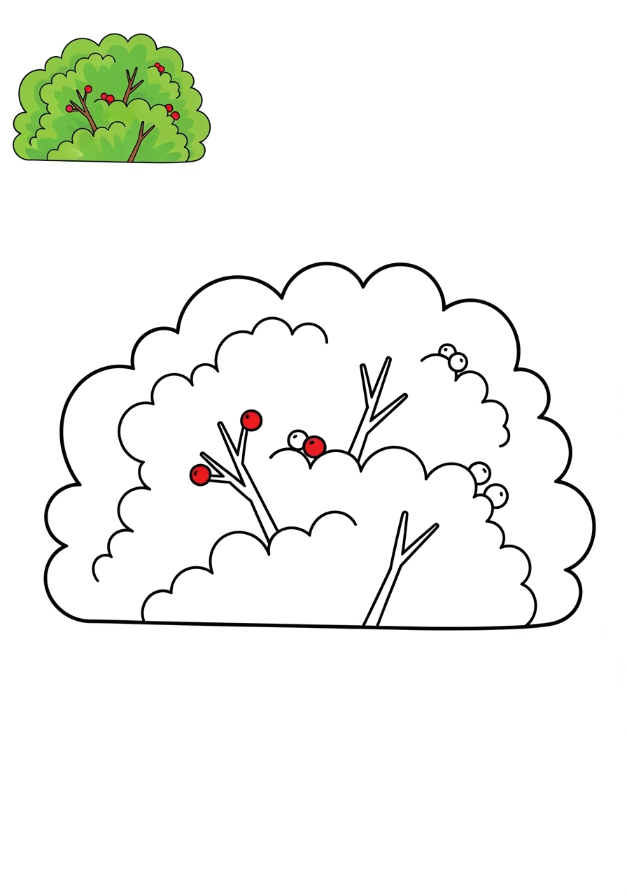 easy nature and scenery Plants & Trees bush kids coloring page 1