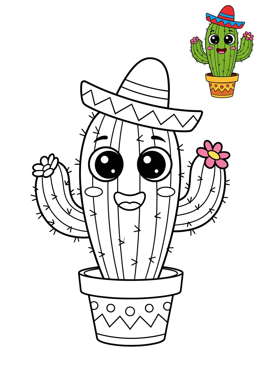 easy nature and scenery Plants & Trees cactus kids coloring page 0
