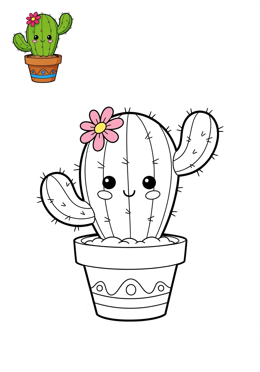 easy nature and scenery Plants & Trees cactus kids coloring page 1