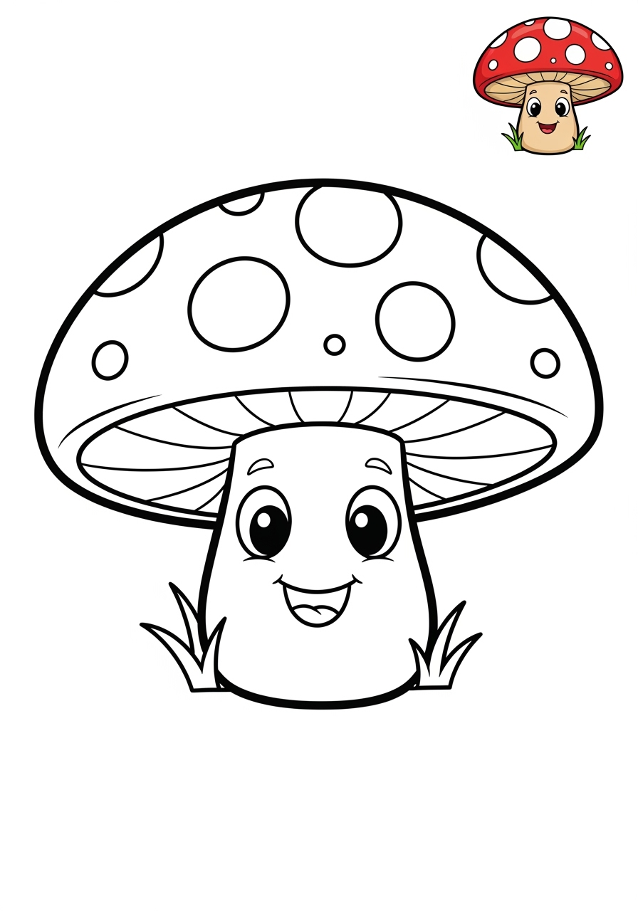 easy nature and scenery Plants & Trees mushroom kids coloring page 0