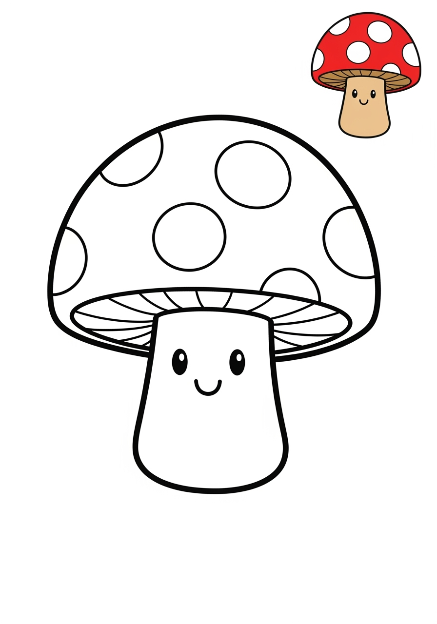 easy nature and scenery Plants & Trees mushroom kids coloring page 1