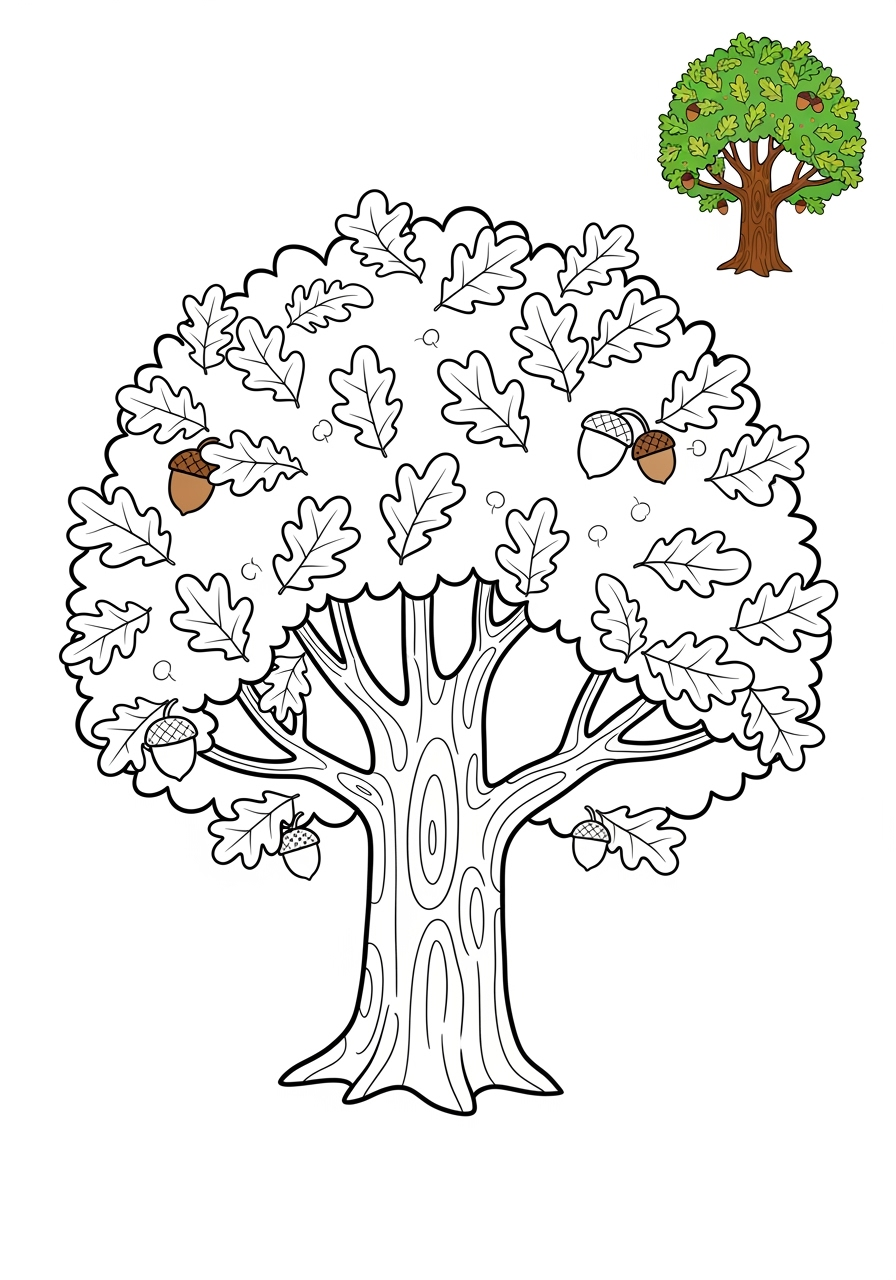 easy nature and scenery Plants & Trees oak tree kids coloring page 0
