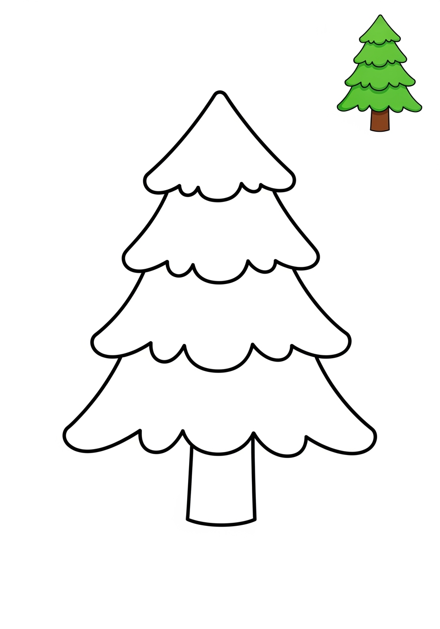 easy nature and scenery Plants & Trees pine tree kids coloring page 0