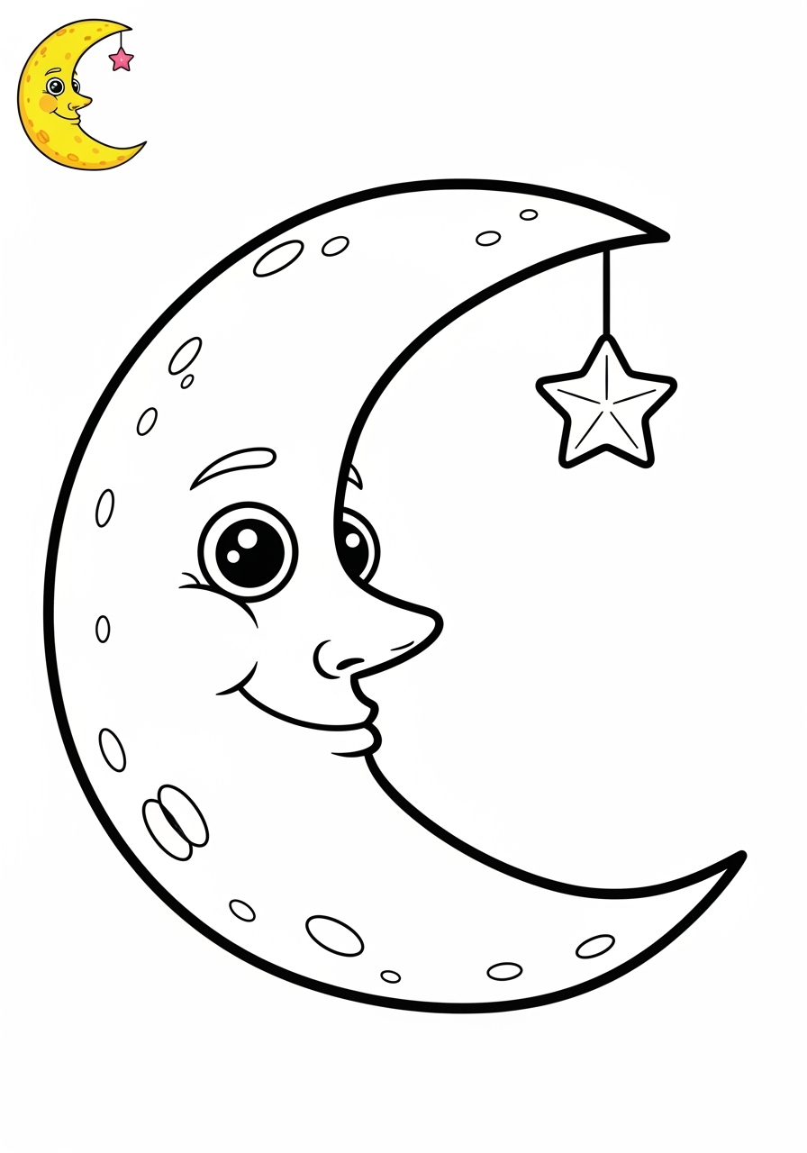 easy nature and scenery Weather & Sky moon kids coloring page 0