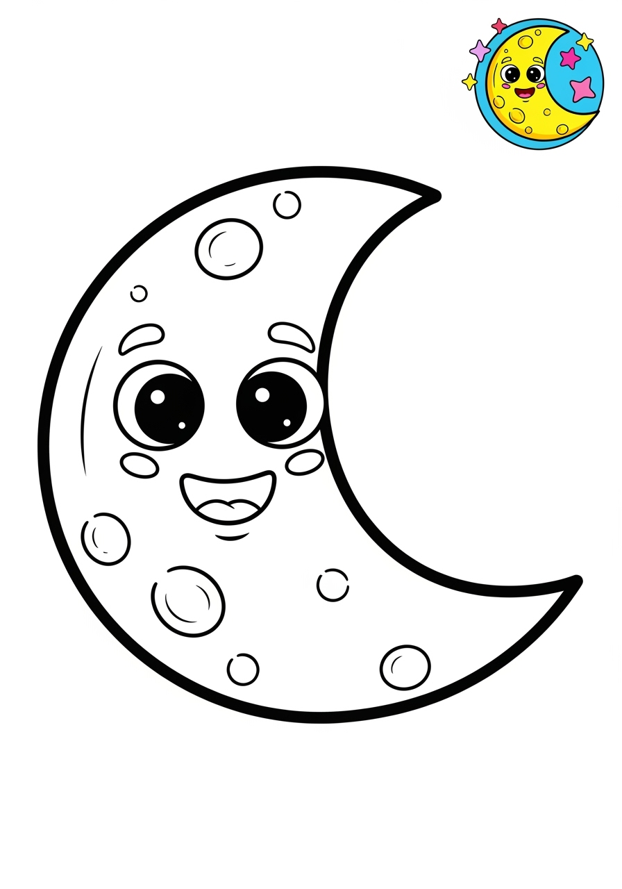 easy nature and scenery Weather & Sky moon kids coloring page 1