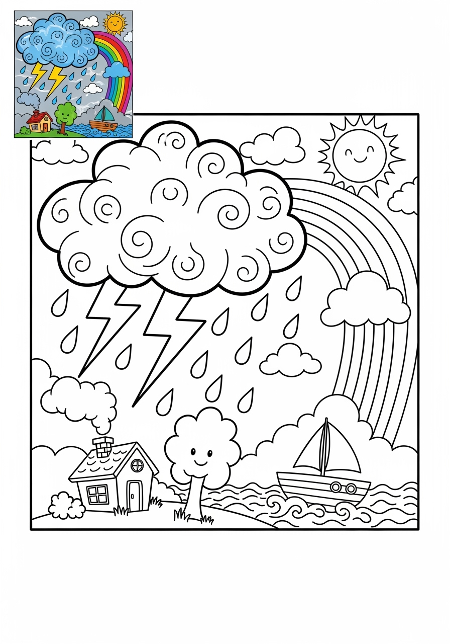 easy nature and scenery Weather & Sky storm kids coloring page 0