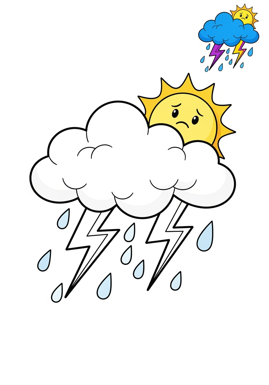 easy nature and scenery Weather & Sky storm kids coloring page 1