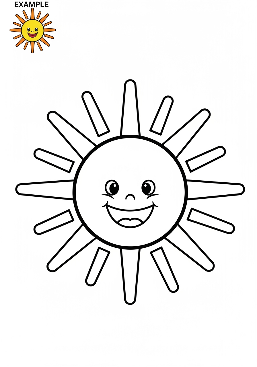 easy nature and scenery Weather & Sky sun kids coloring page 1