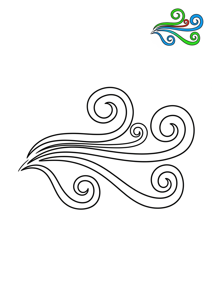 easy nature and scenery Weather & Sky wind kids coloring page 1
