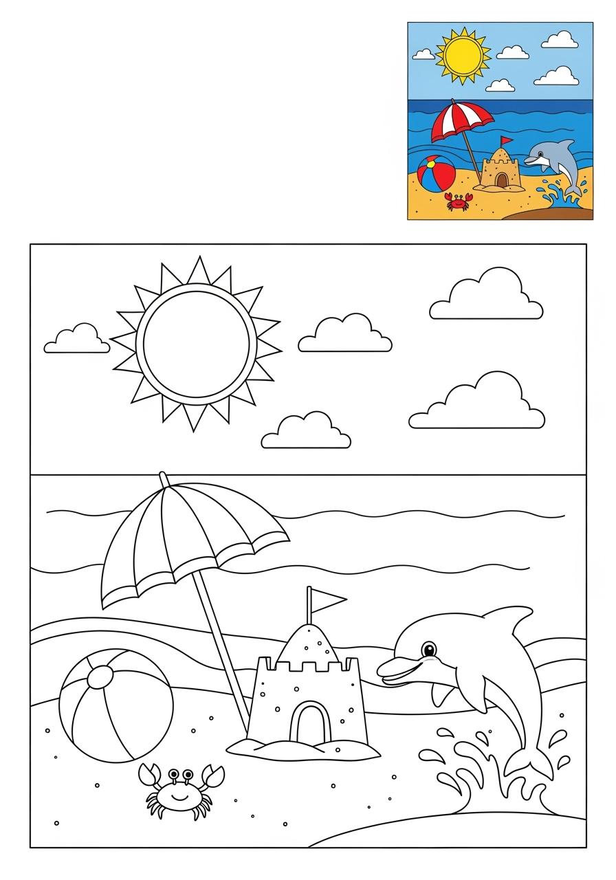 easy nature and scenery Water Features beach kids coloring page 0