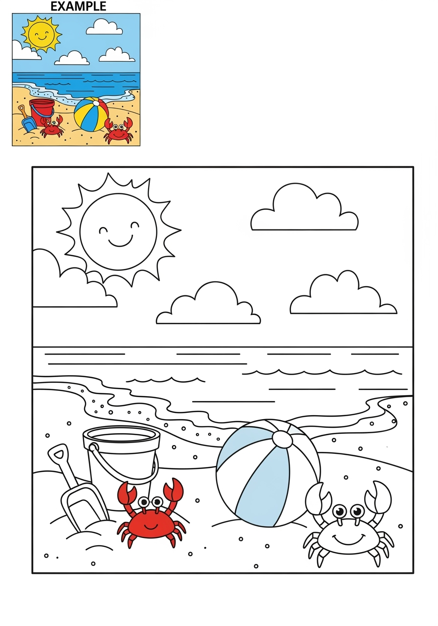 easy nature and scenery Water Features beach kids coloring page 1