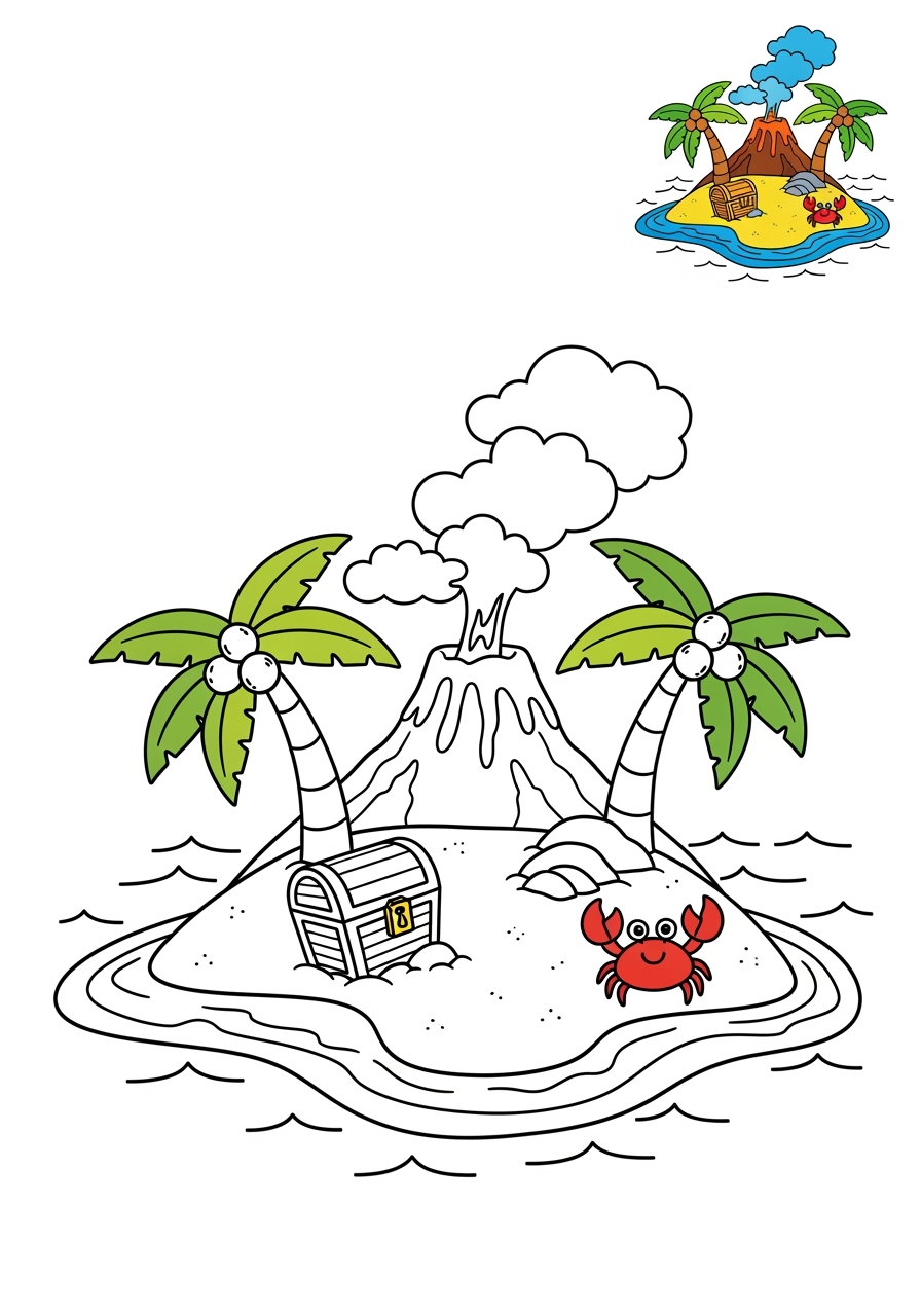 easy nature and scenery Water Features island kids coloring page 0