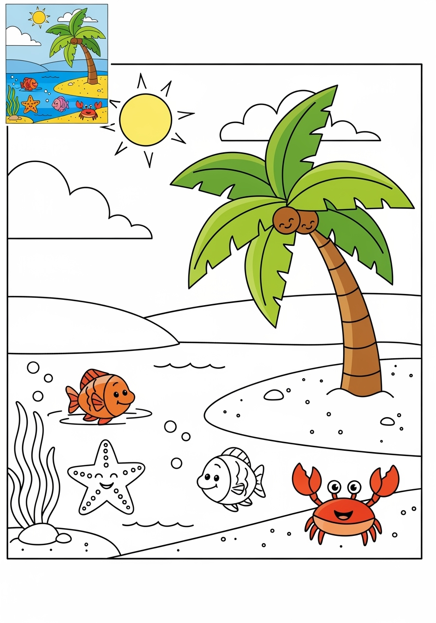 easy nature and scenery Water Features lagoon kids coloring page 0