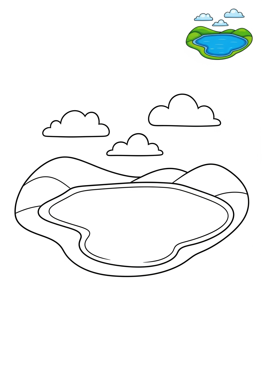 easy nature and scenery Water Features lake kids coloring page 0