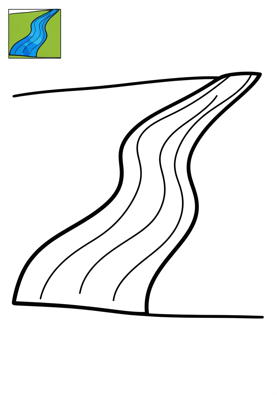 easy nature and scenery Water Features river kids coloring page 0