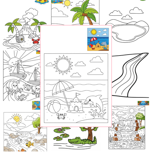 Easy Nature and Scenery Water Features Coloring Sheets Collections Thumbnail