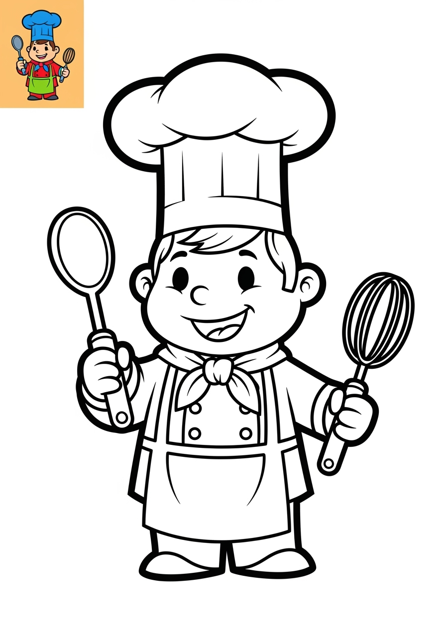 easy people and professions Community Helpers chef kids coloring page 0
