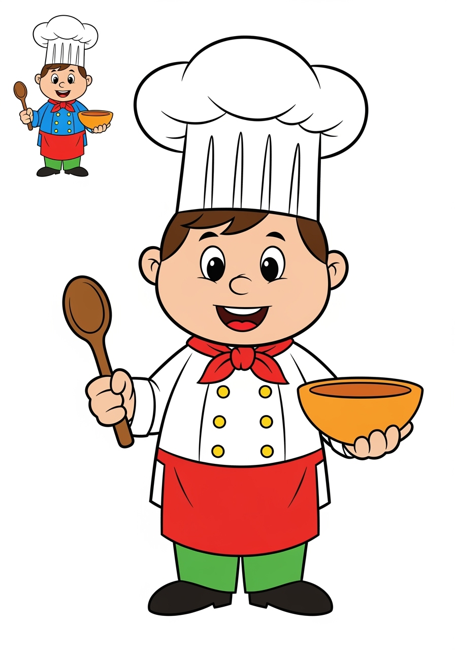 easy people and professions Community Helpers chef kids coloring page 1