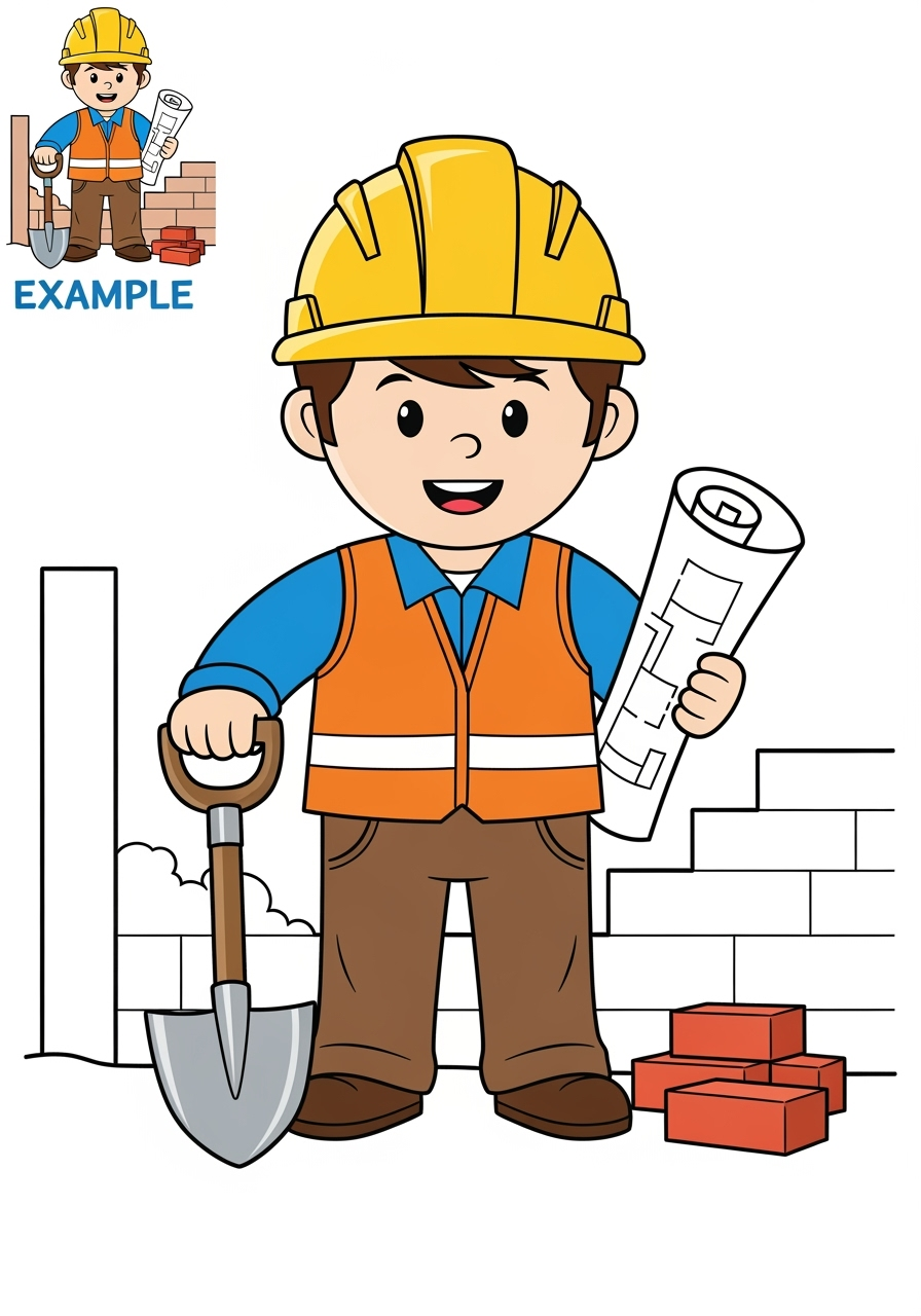 easy people and professions Community Helpers construction worker kids coloring page 0