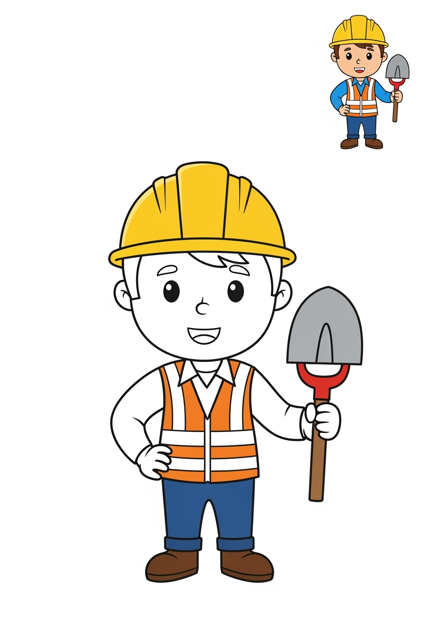 easy people and professions Community Helpers construction worker kids coloring page 1