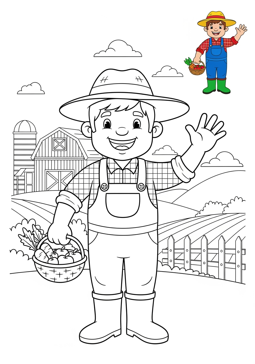 easy people and professions Community Helpers farmer kids coloring page 1