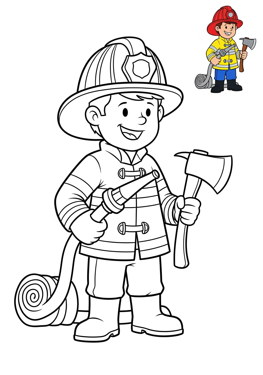 easy people and professions Community Helpers firefighter kids coloring page 1