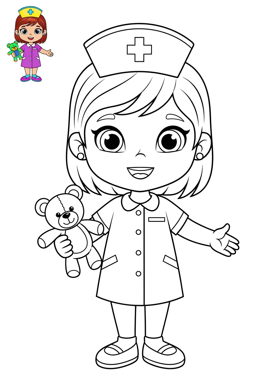 easy people and professions Community Helpers nurse kids coloring page 0