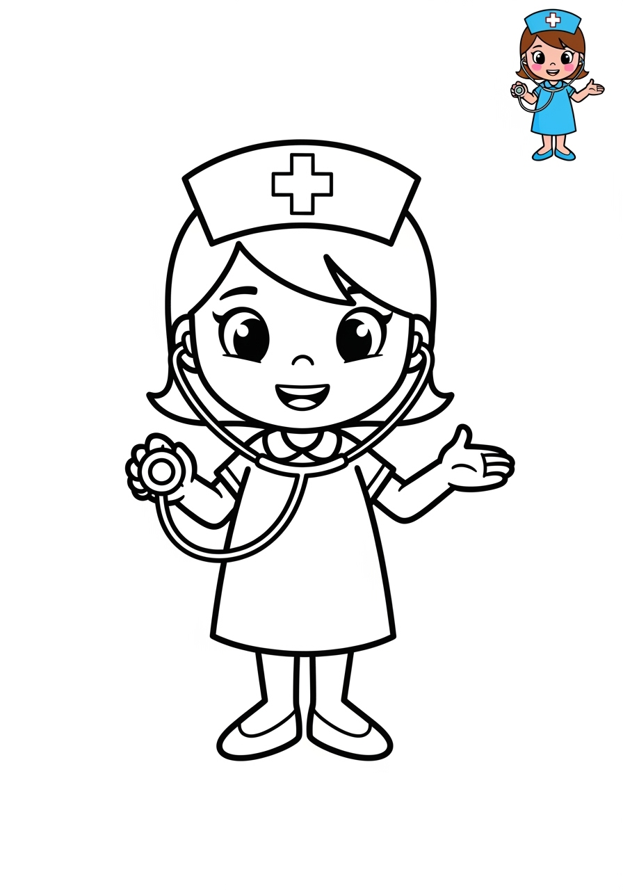 easy people and professions Community Helpers nurse kids coloring page 1