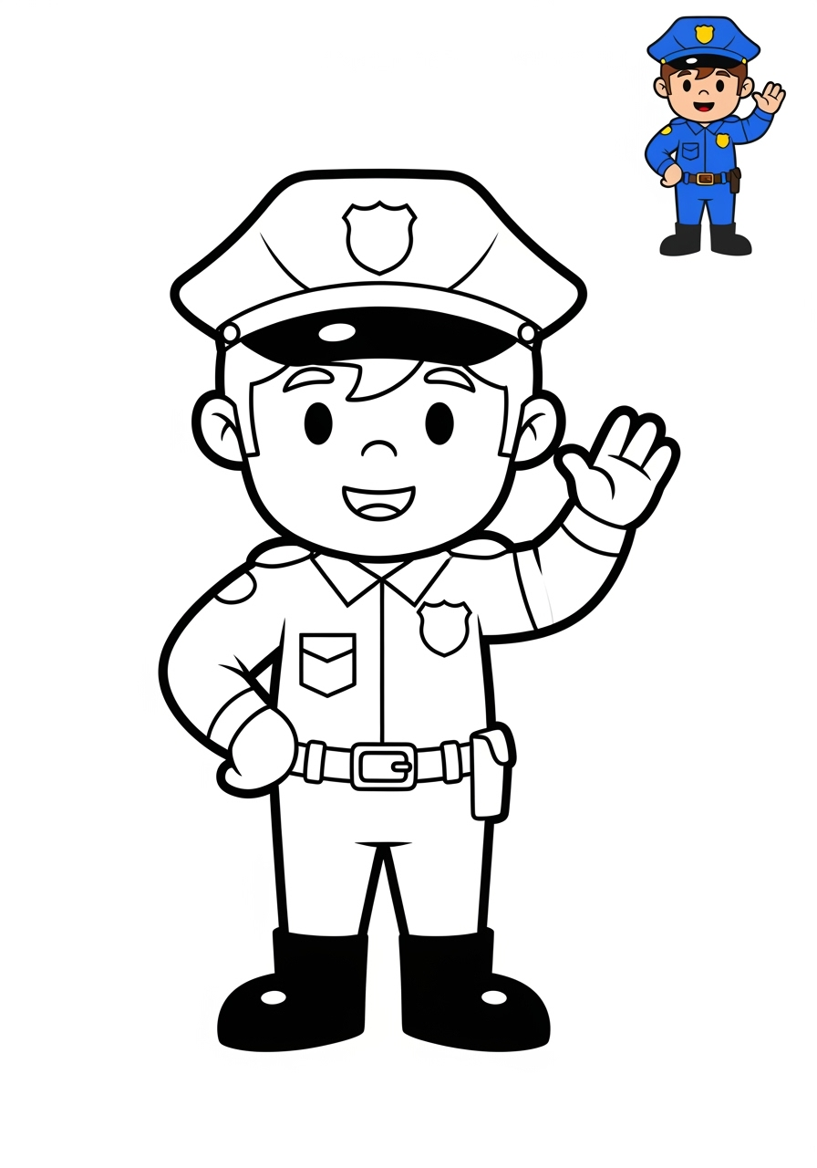 easy people and professions Community Helpers police officer kids coloring page 0