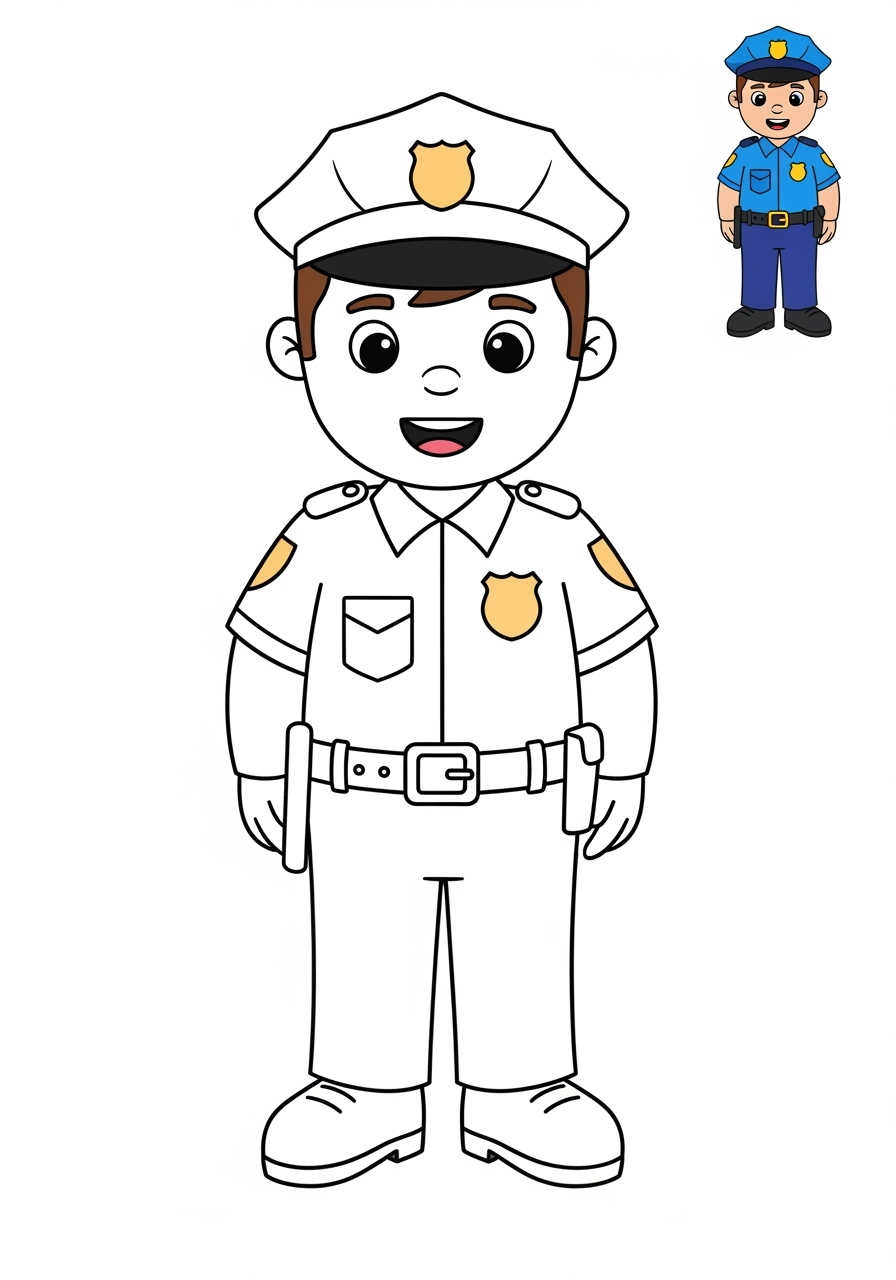 easy people and professions Community Helpers police officer kids coloring page 1