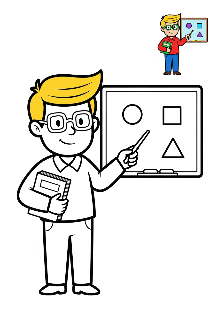 easy people and professions Community Helpers teacher kids coloring page 1