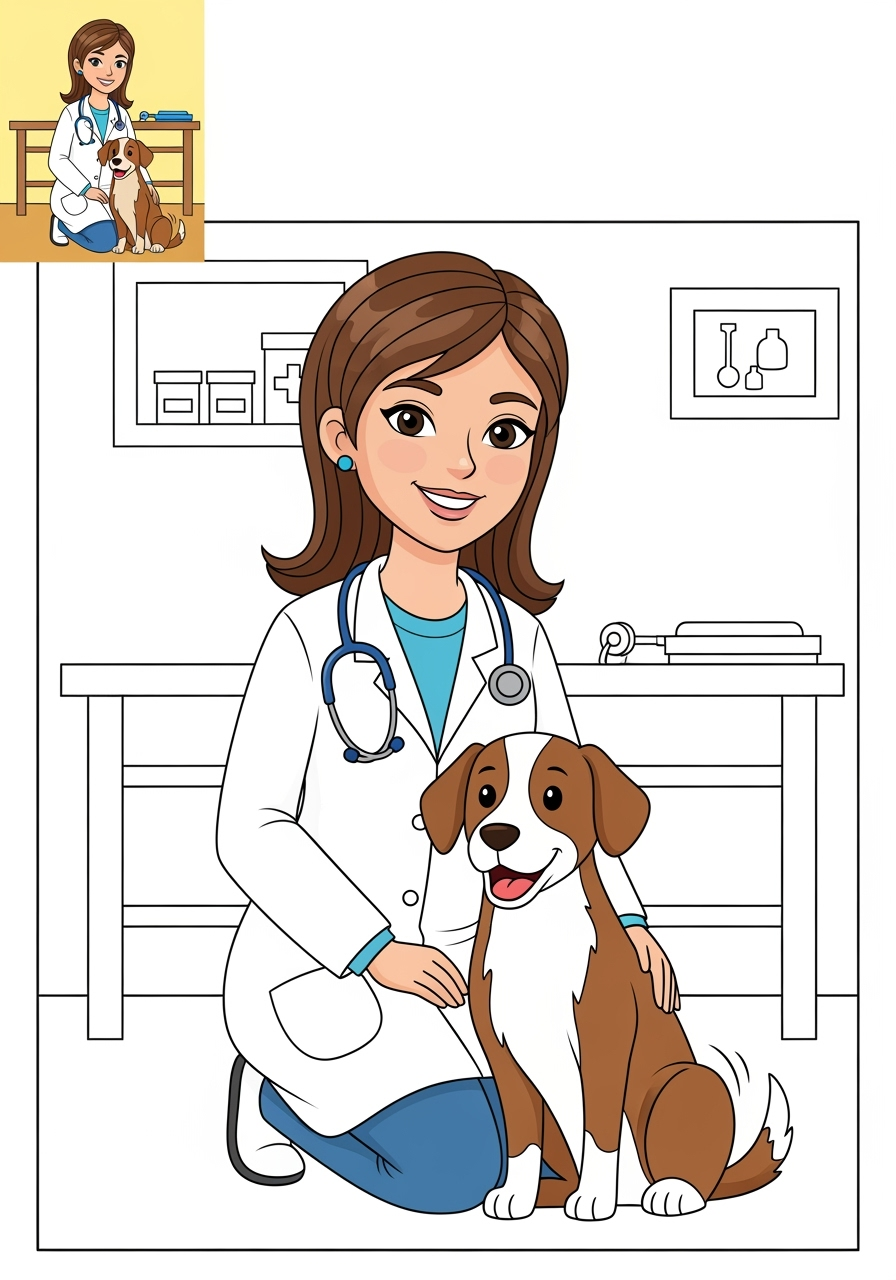 easy people and professions Community Helpers veterinarian kids coloring page 0