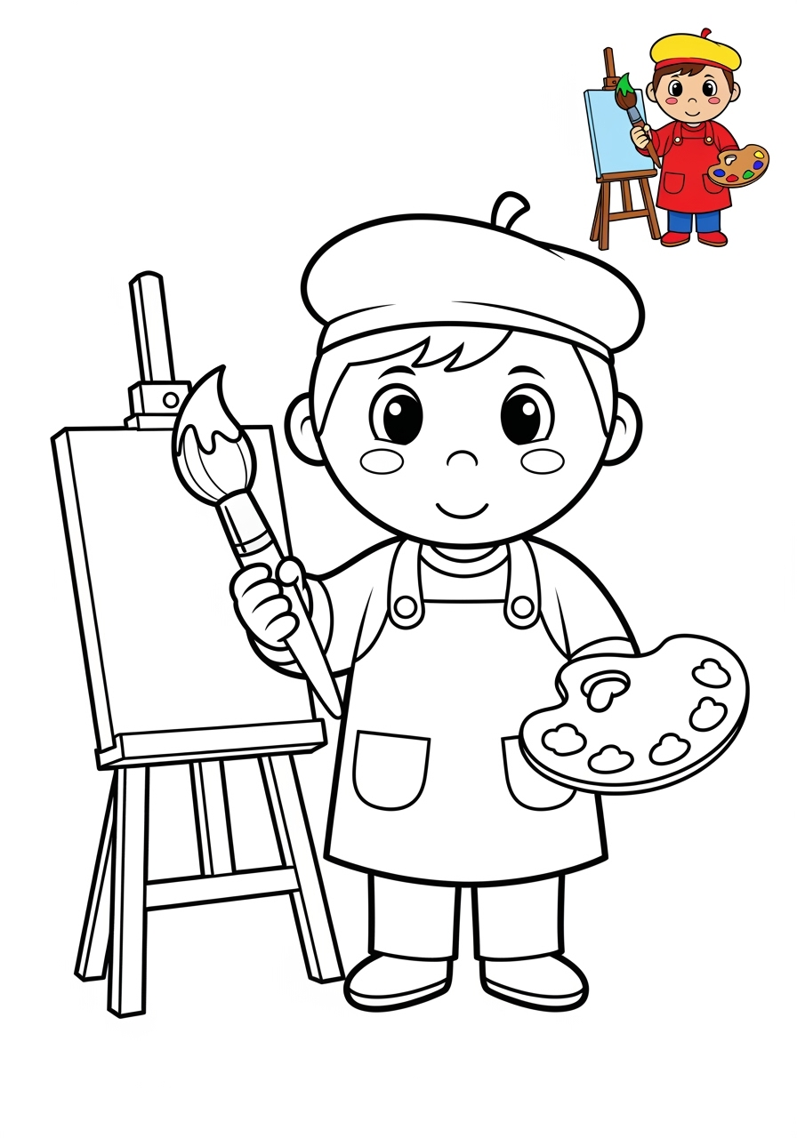 easy people and professions Artistes & Interprètes artist kids coloring page 1