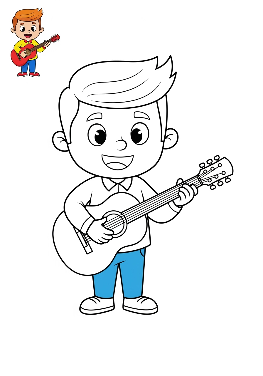 easy people and professions Artistes & Interprètes musician kids coloring page 1