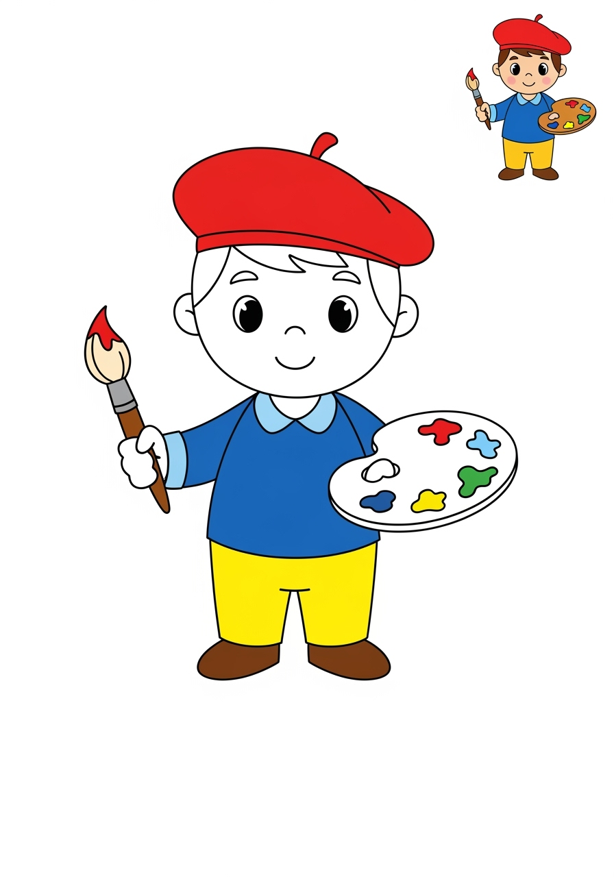 easy people and professions Artistes & Interprètes painter kids coloring page 0