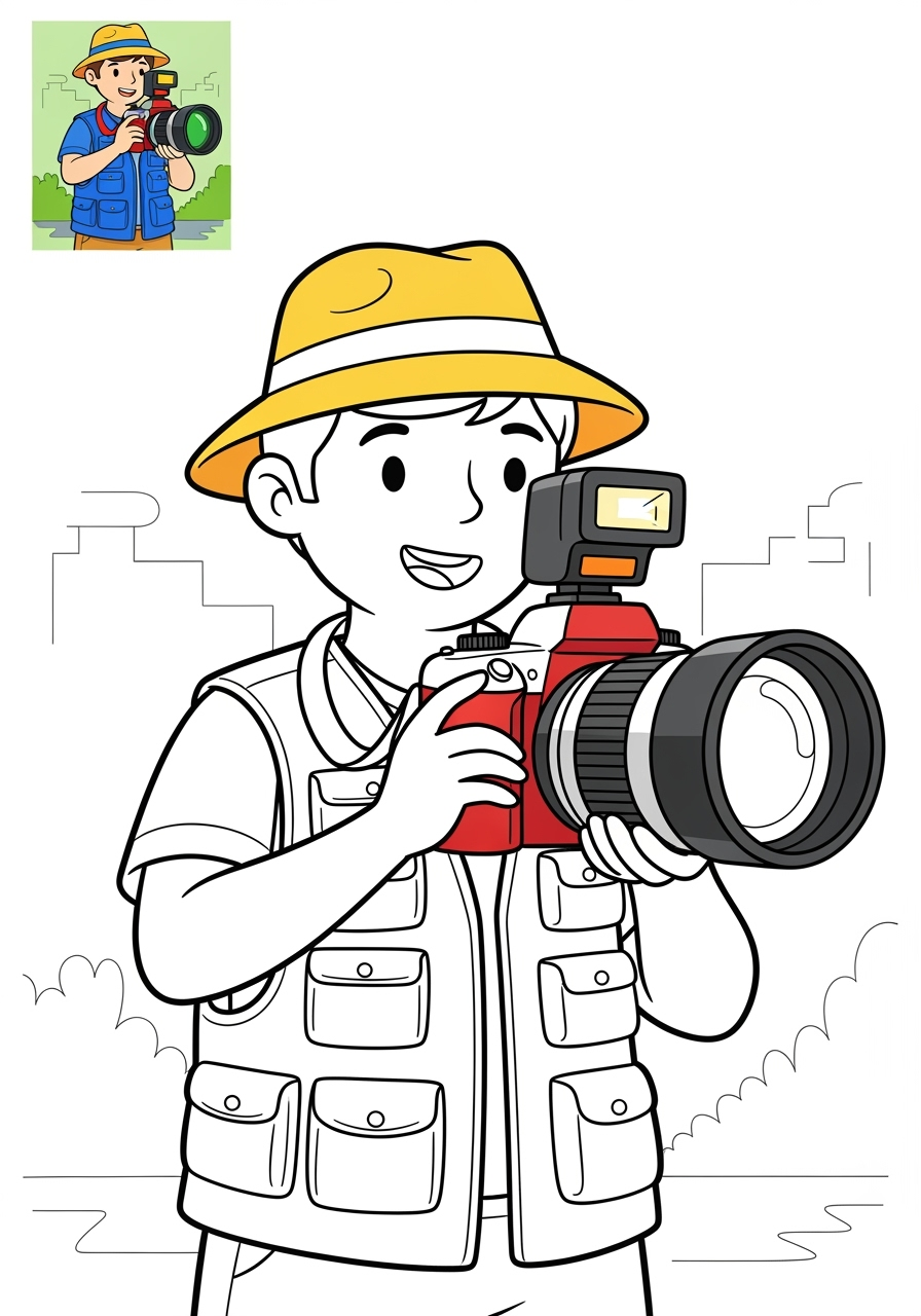 easy people and professions Artistes & Interprètes photographer kids coloring page 0