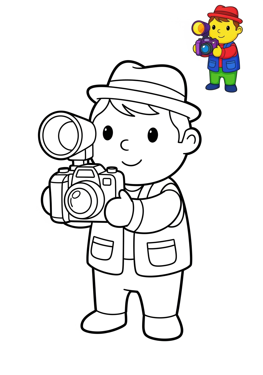 easy people and professions Artistes & Interprètes photographer kids coloring page 1