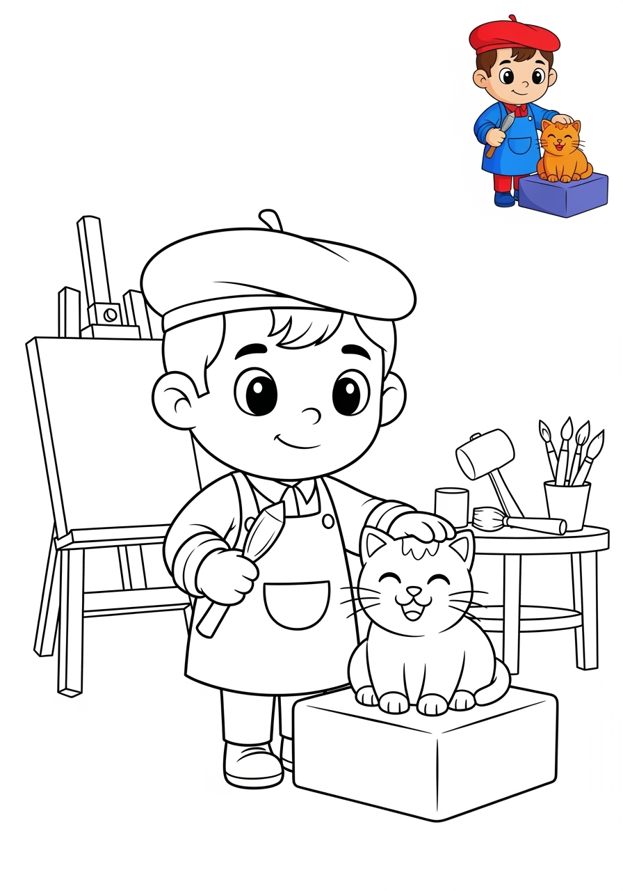 easy people and professions Artistes & Interprètes sculptor kids coloring page 0