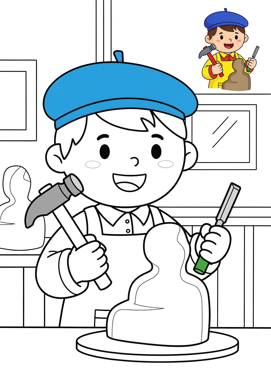 easy people and professions Artistes & Interprètes sculptor kids coloring page 1