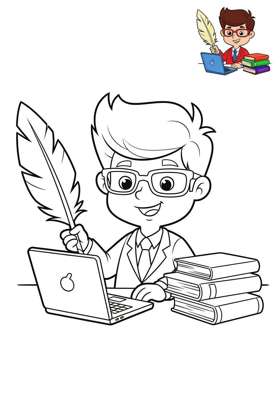 easy people and professions Artistes & Interprètes writer kids coloring page 0