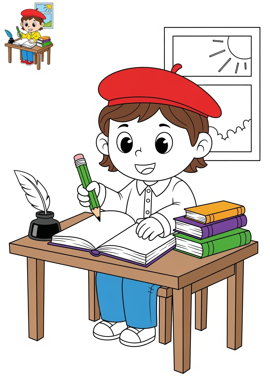 easy people and professions Artistes & Interprètes writer kids coloring page 1