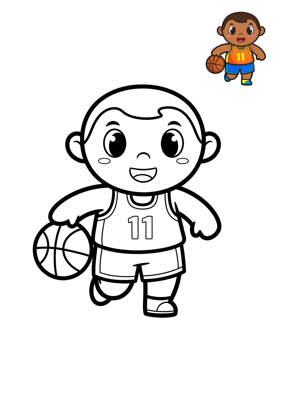 easy people and professions Sports & Athletes basketball player kids coloring page 1