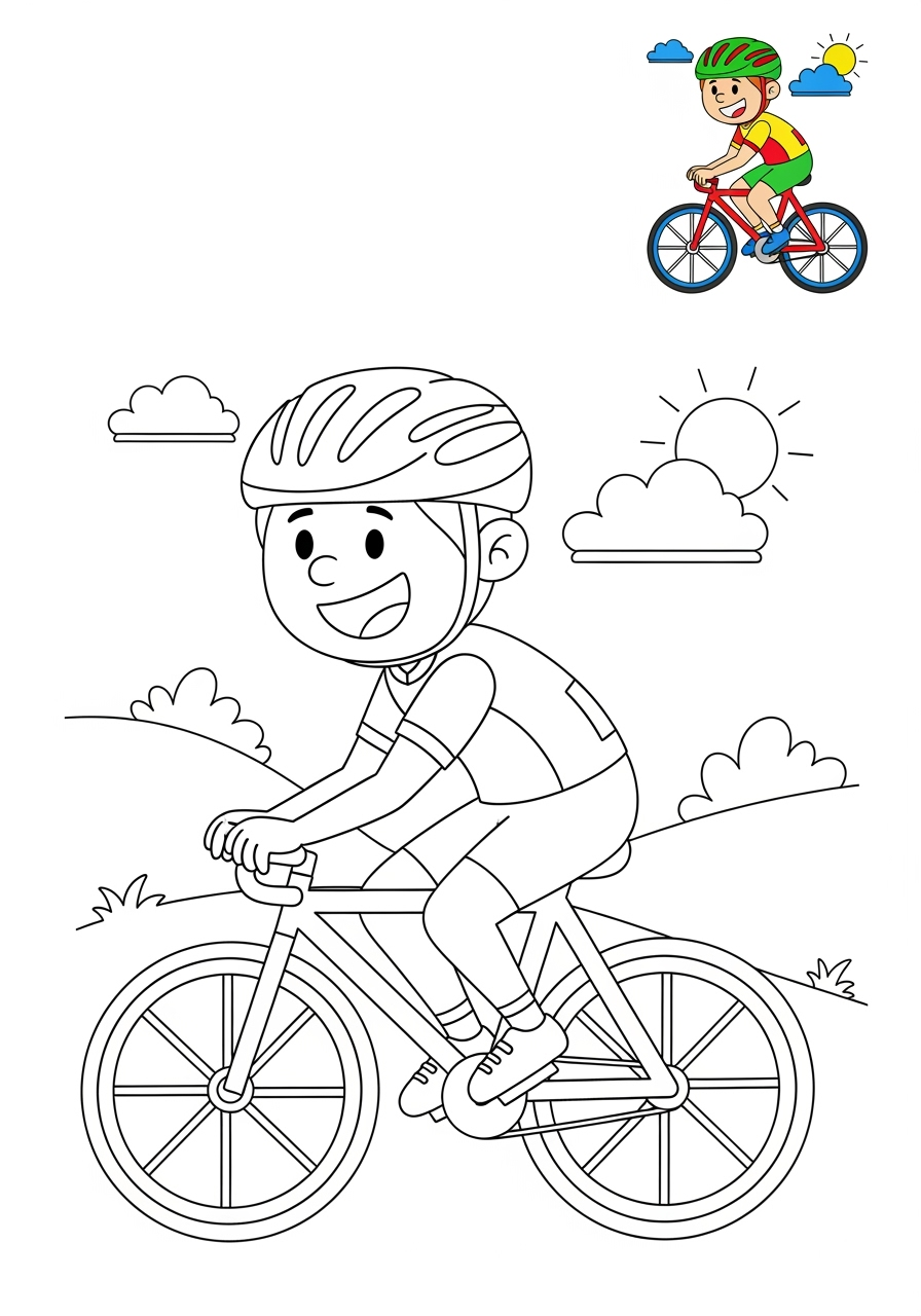 easy people and professions Sports & Athletes cyclist kids coloring page 1