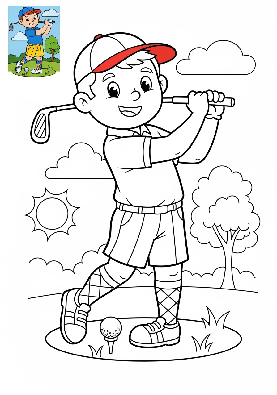 easy people and professions Sports & Athletes golfer kids coloring page 1