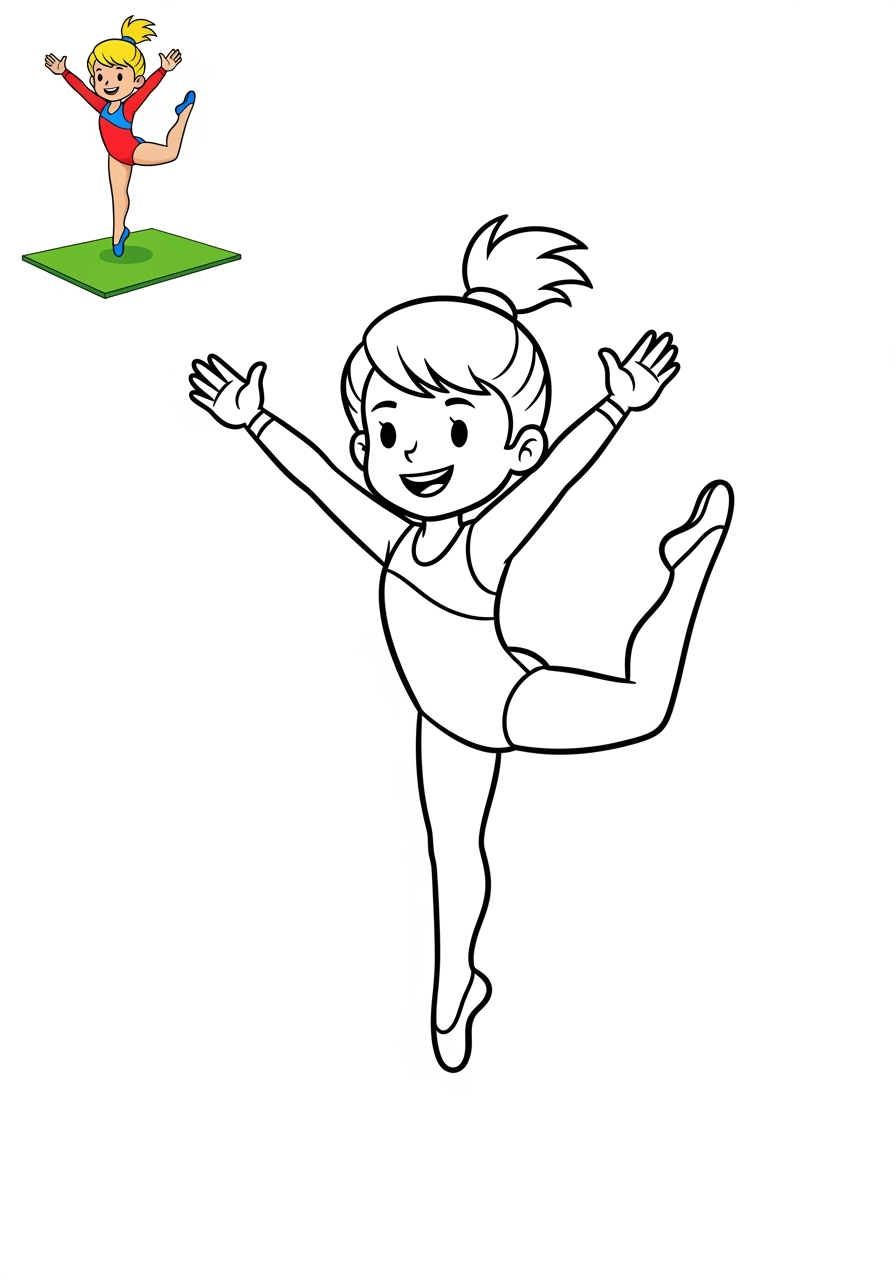 easy people and professions Sports & Athletes gymnast kids coloring page 1