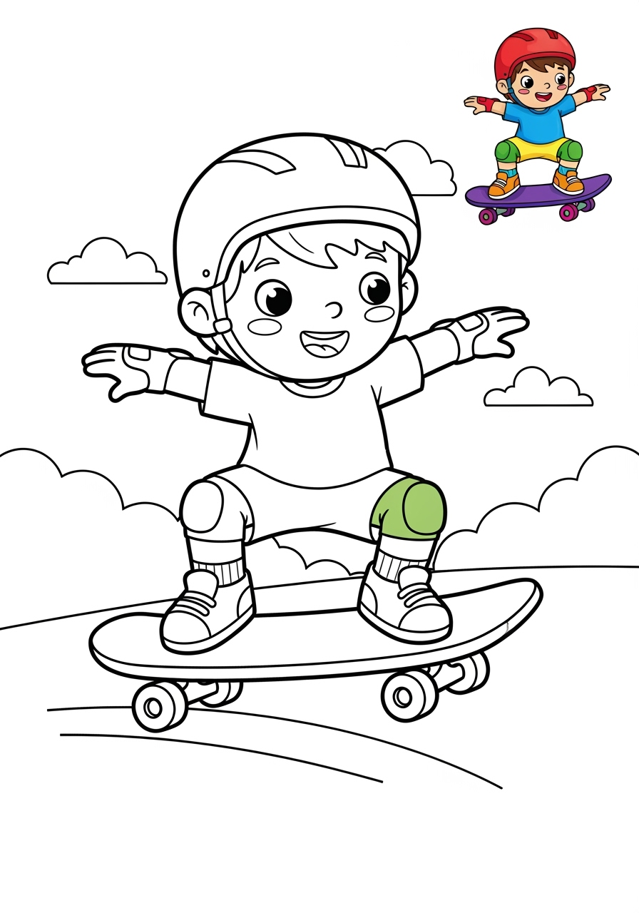 easy people and professions Sports & Athletes skater kids coloring page 0