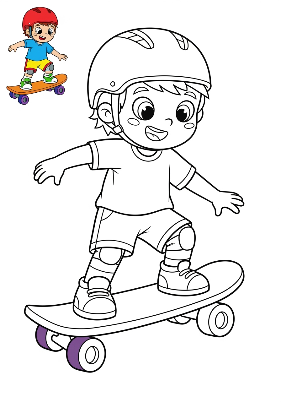 easy people and professions Sports & Athletes skater kids coloring page 1